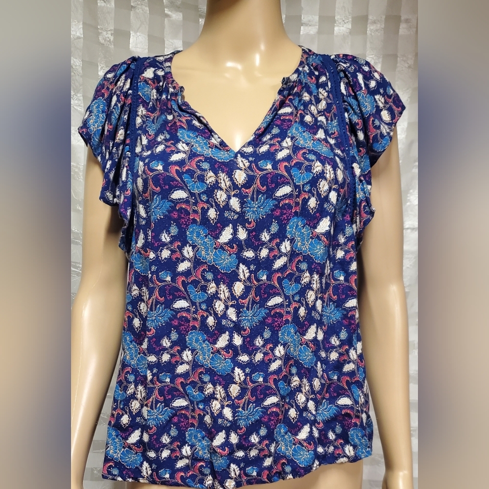 Lucky Brand Blue Floral Blouse Size M